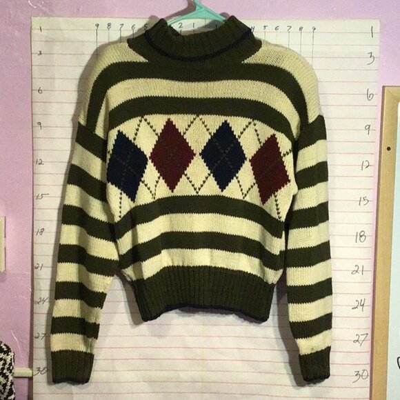 LIZ SPORT woman’s sweater,  M.  petite,  green stripes ... - Picture 1 of 8